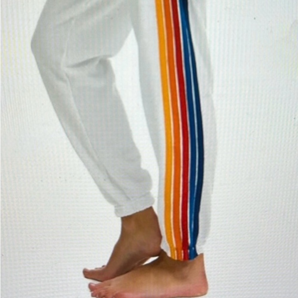 Aviator Nation White Rainbow Stripe Jogger Pants – Women’s Size Medium